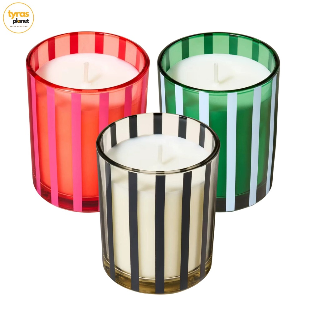 Set of 3 Kate Spade Target Striped Glass Mini Candle 3.5oz Soy Wax Blend